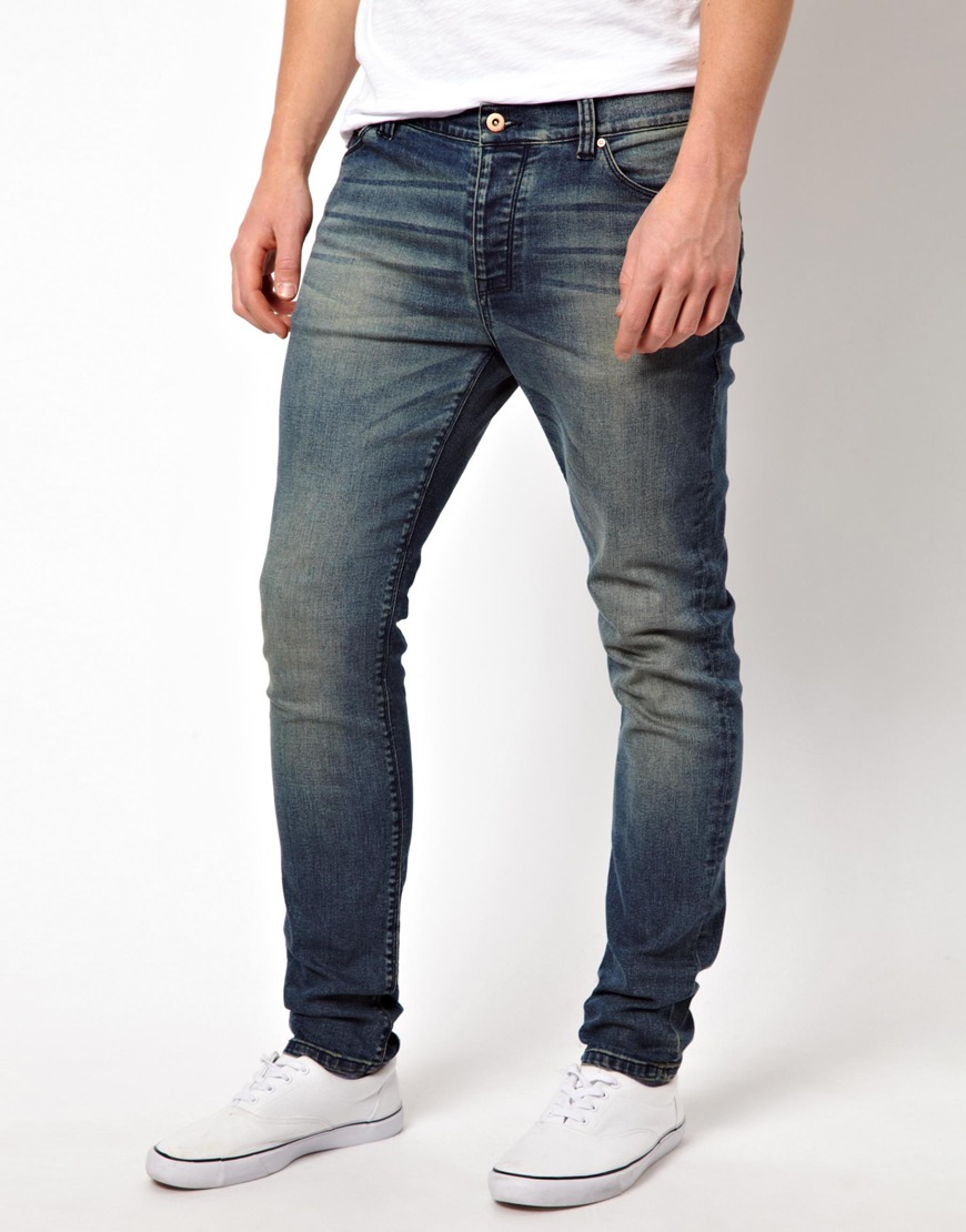 ASOS Skinny Jeans In Mid Wash With Green Tint in Blue for Men | Lyst