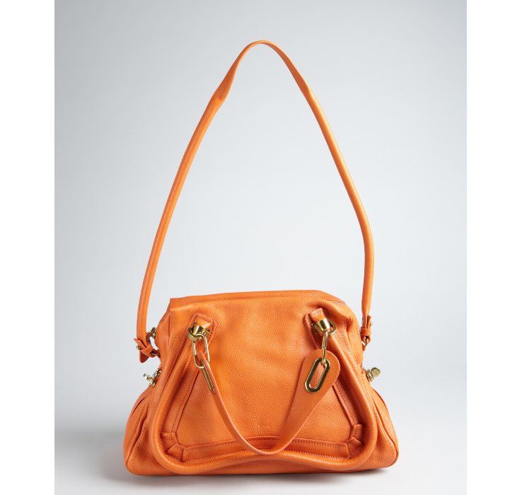 Chlo Burnt Orange Pebbled Leather Paraty Medium Top Handle Bag in ...