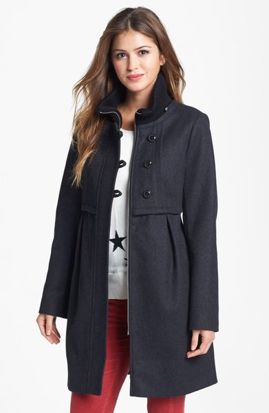 Dkny Knit Collar Babydoll Coat with Detachable Hood in Gray (Charcoal ...