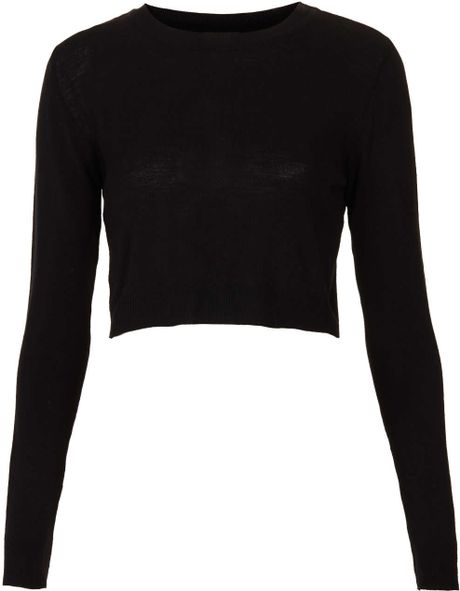 Topshop Knitted Crew Neck Crop Top in Black | Lyst