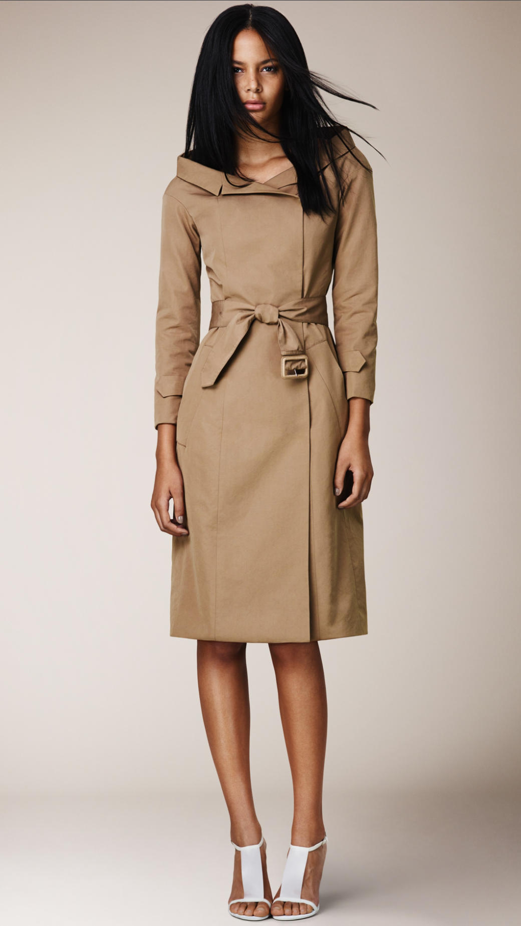 Burberry Portrait Neckline Trench Coat in Light Taupe Brown (Natural ...
