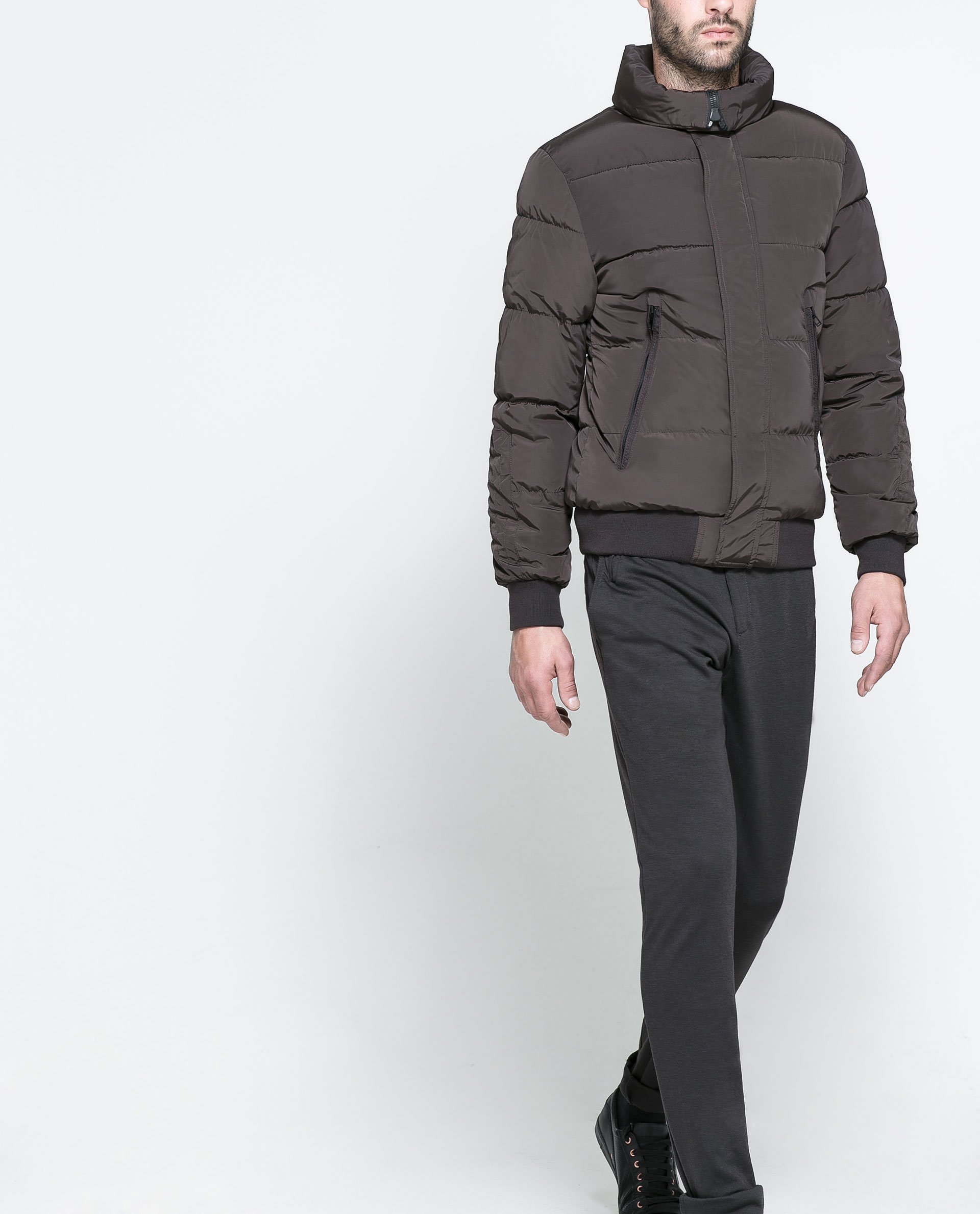 Zara Basic Puffer Jacket in Brown for Men Lyst