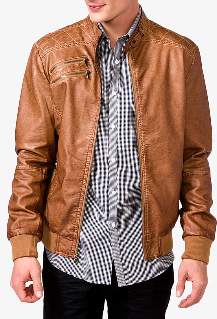 Lyst Forever 21 Quilted Faux Leather Jacket In Natural For Men Gallery