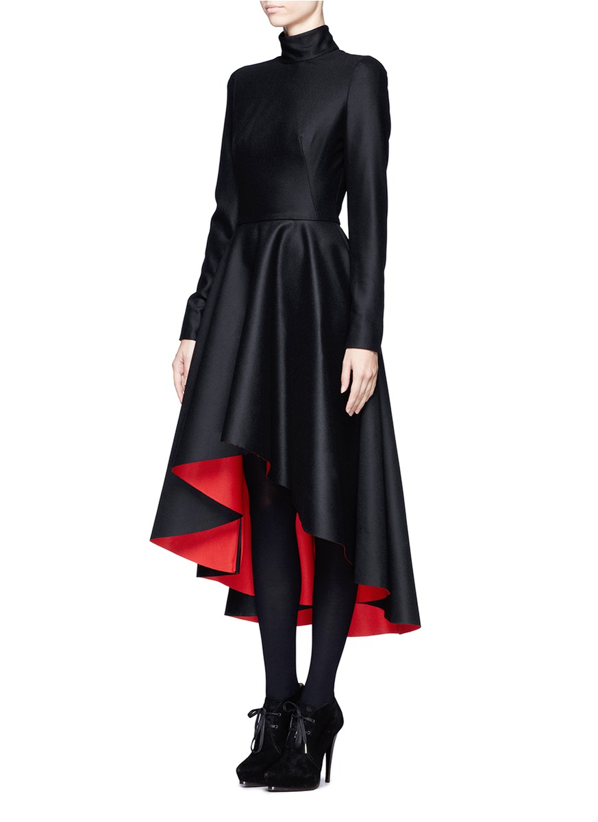 Alexander McQueen Mandarin Collar High-low Dress in Black | Lyst