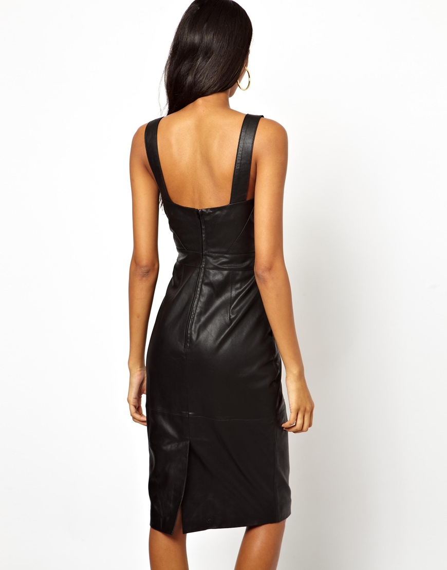 ASOS Midi Leather Dress in Black - Lyst