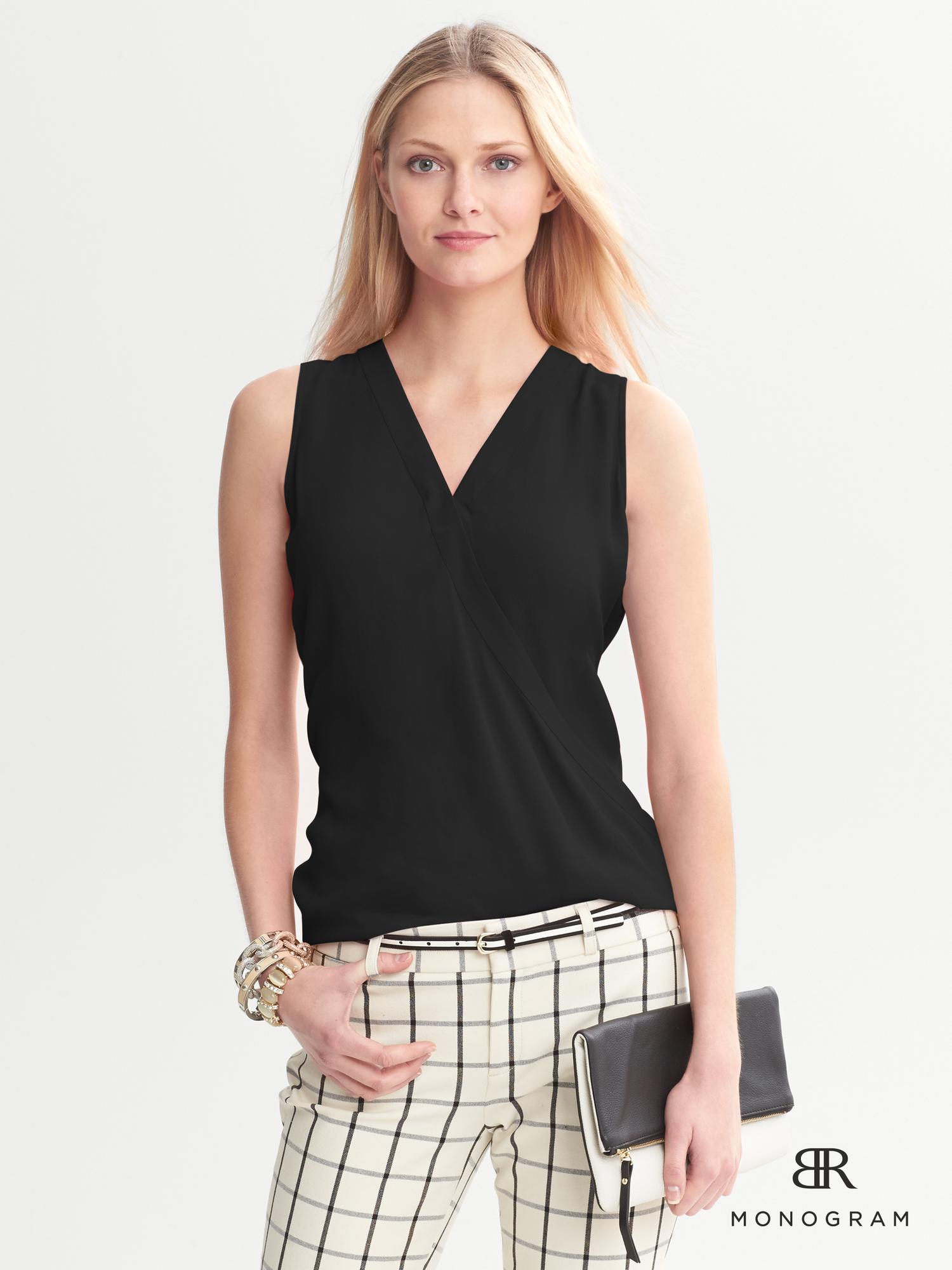 Banana Republic Monogram Draped Wrap Top Black - Lyst