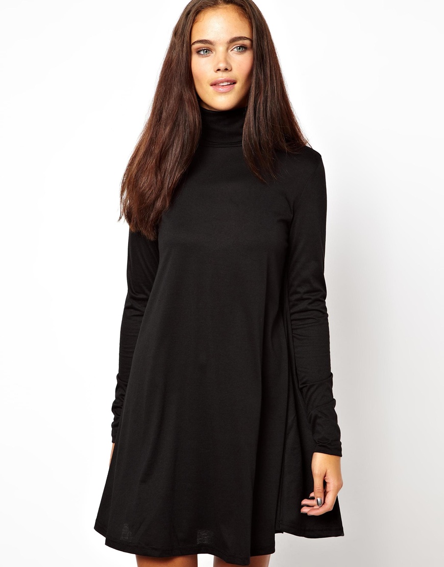 Lyst - Glamorous Swing Dress with Polo Neck in Black
