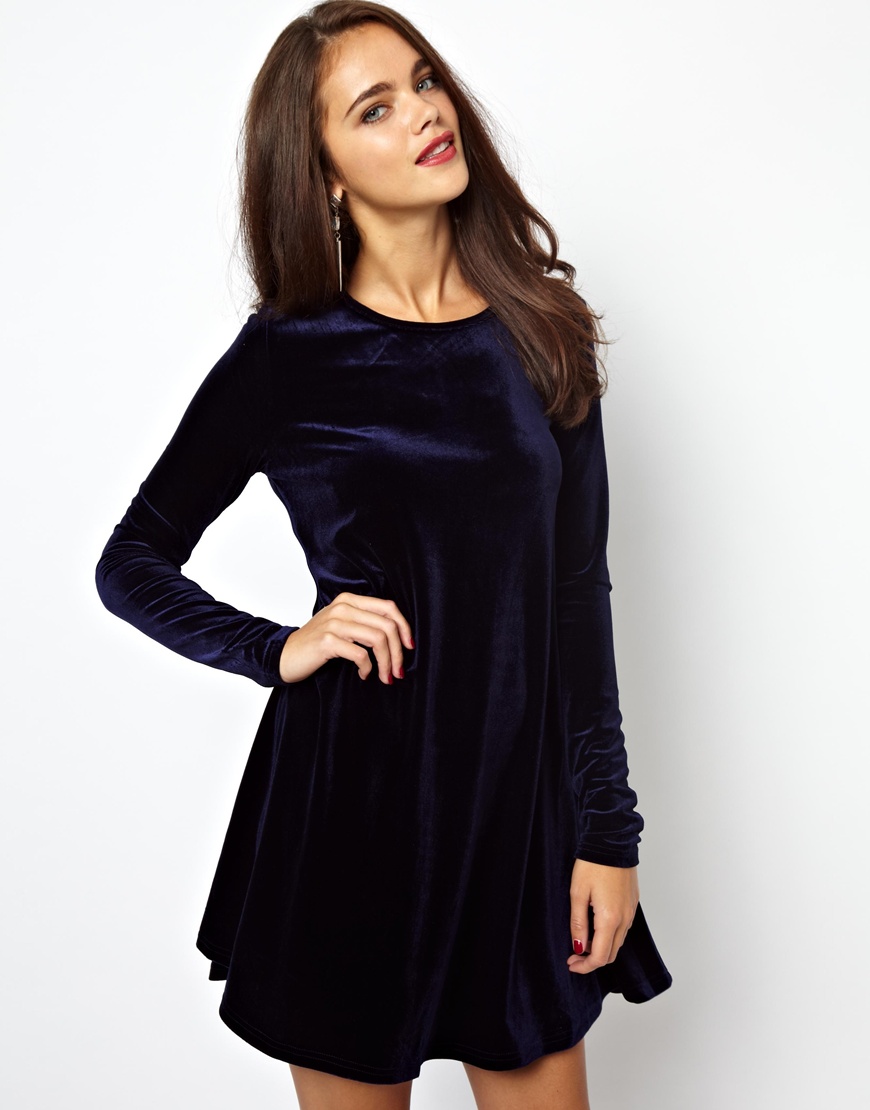 blue velvet swing dress