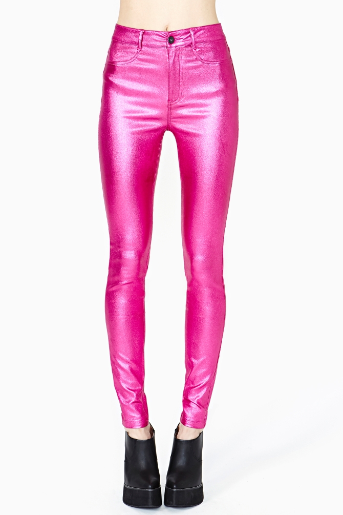 pink metallic jeans