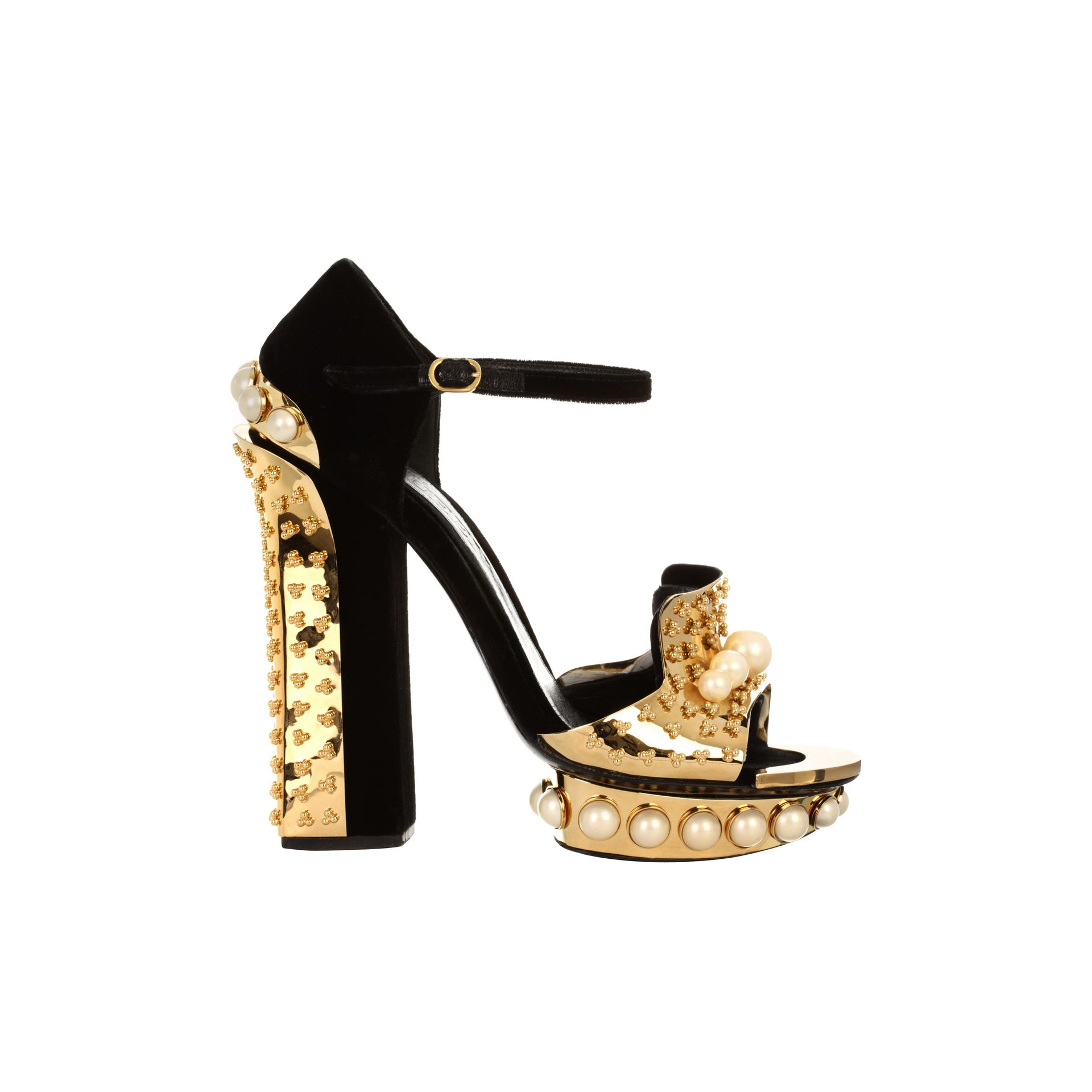Alexander McQueen Pearl Metal Block Heel Sandal in Black Black (Black