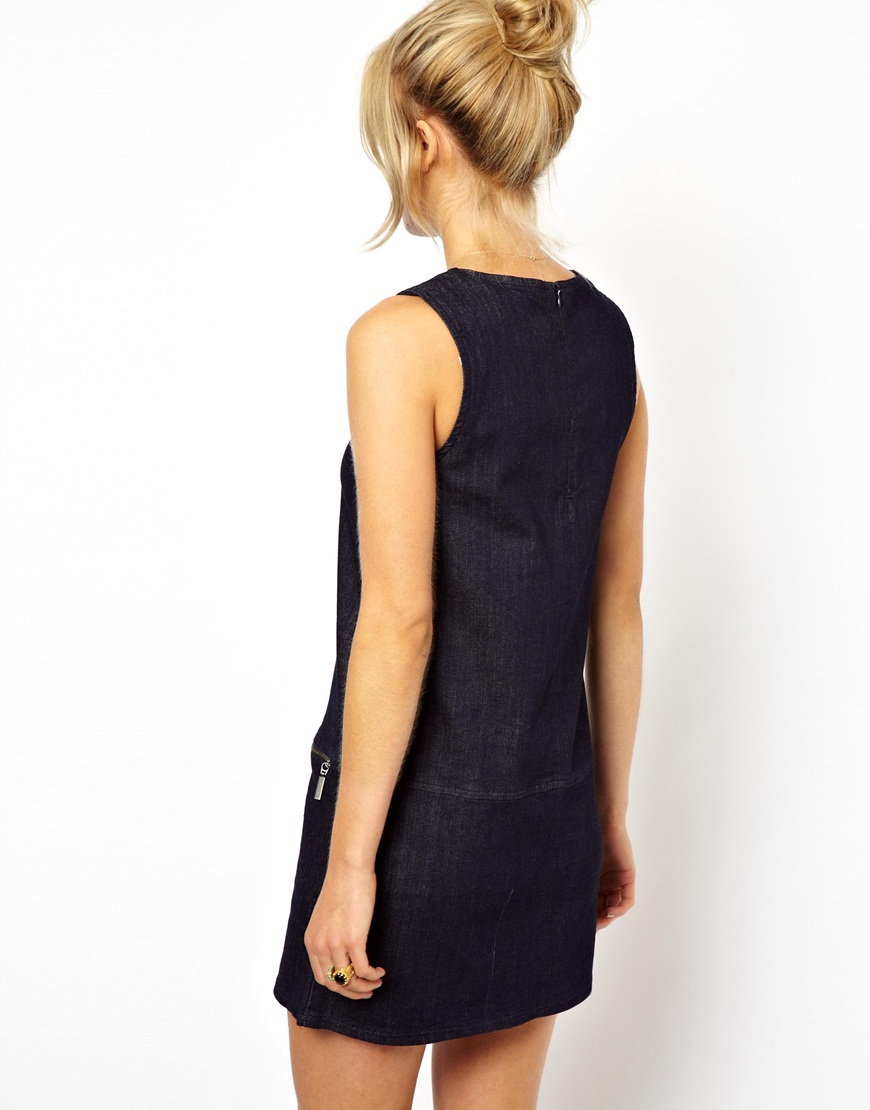 Lyst ASOS Denim Shift Dress with Zip Detail in Deep Indigo in Blue