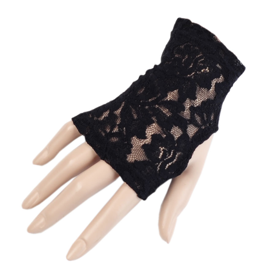 Nightshade Black Lace Fingerless Gloves Plus Size