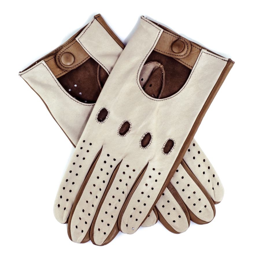 white leather driving gloves