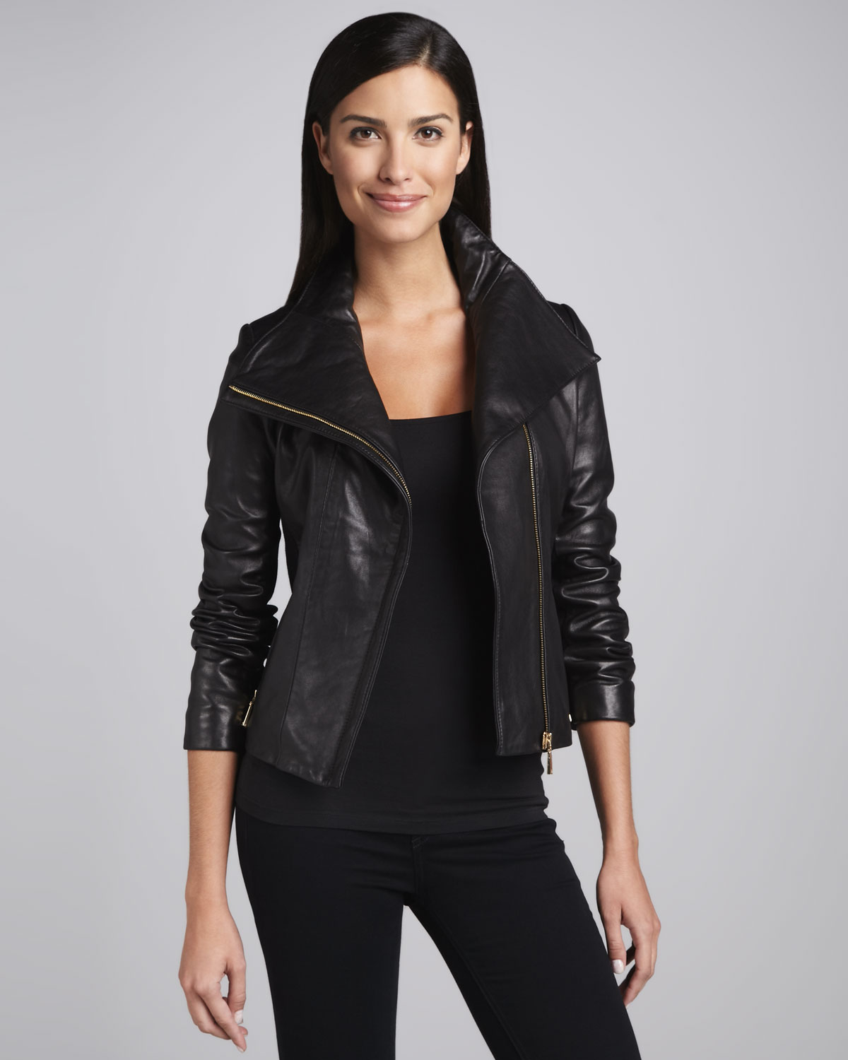 Elie Tahari Blue Lisette Leather Motorcycle Jacket