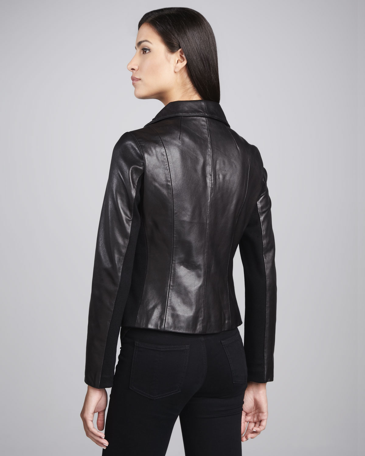 Elie Tahari Blue Lisette Leather Motorcycle Jacket