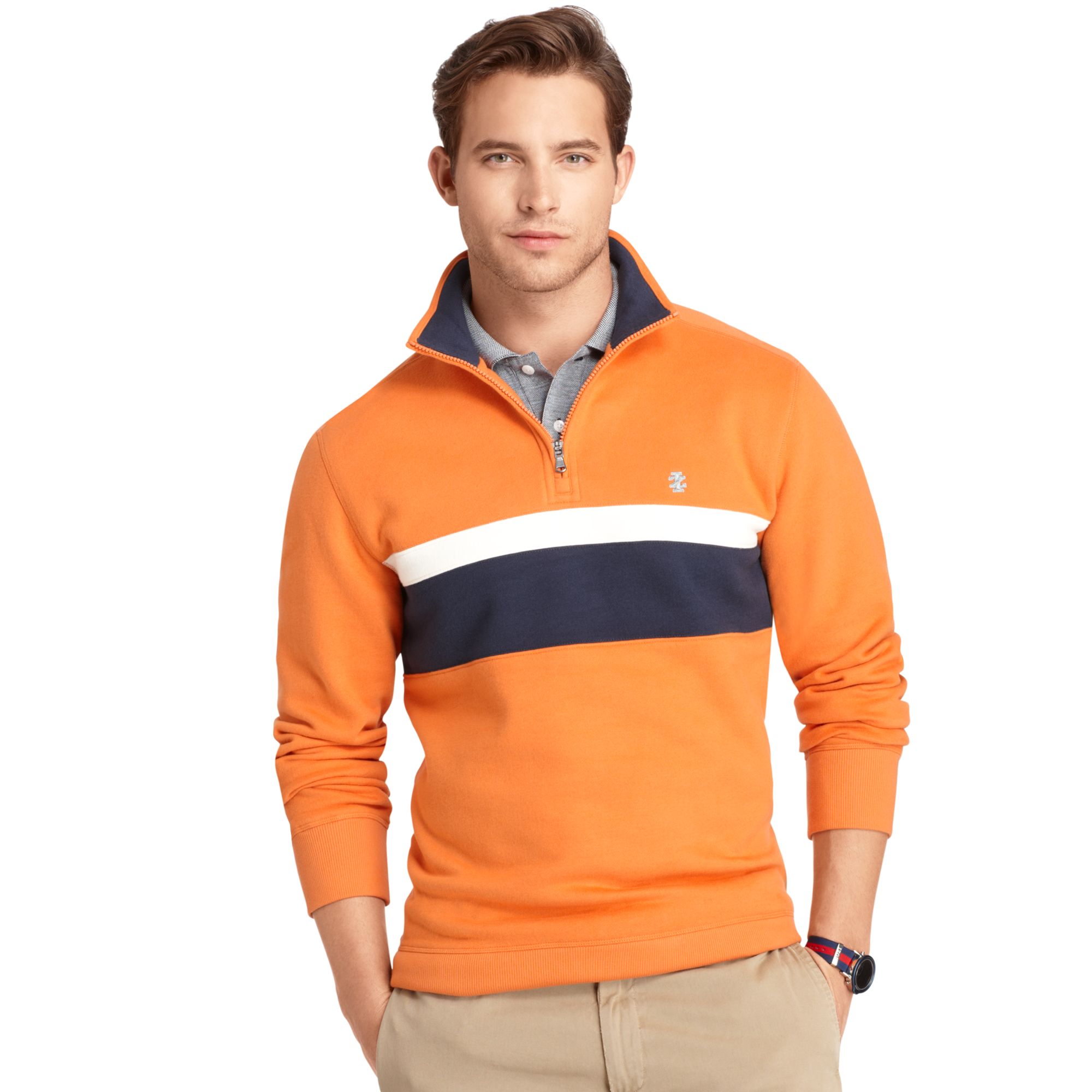Lyst - Izod Sweater Quarter Zip Chest Stripe Sueded Fleece Pullover ...