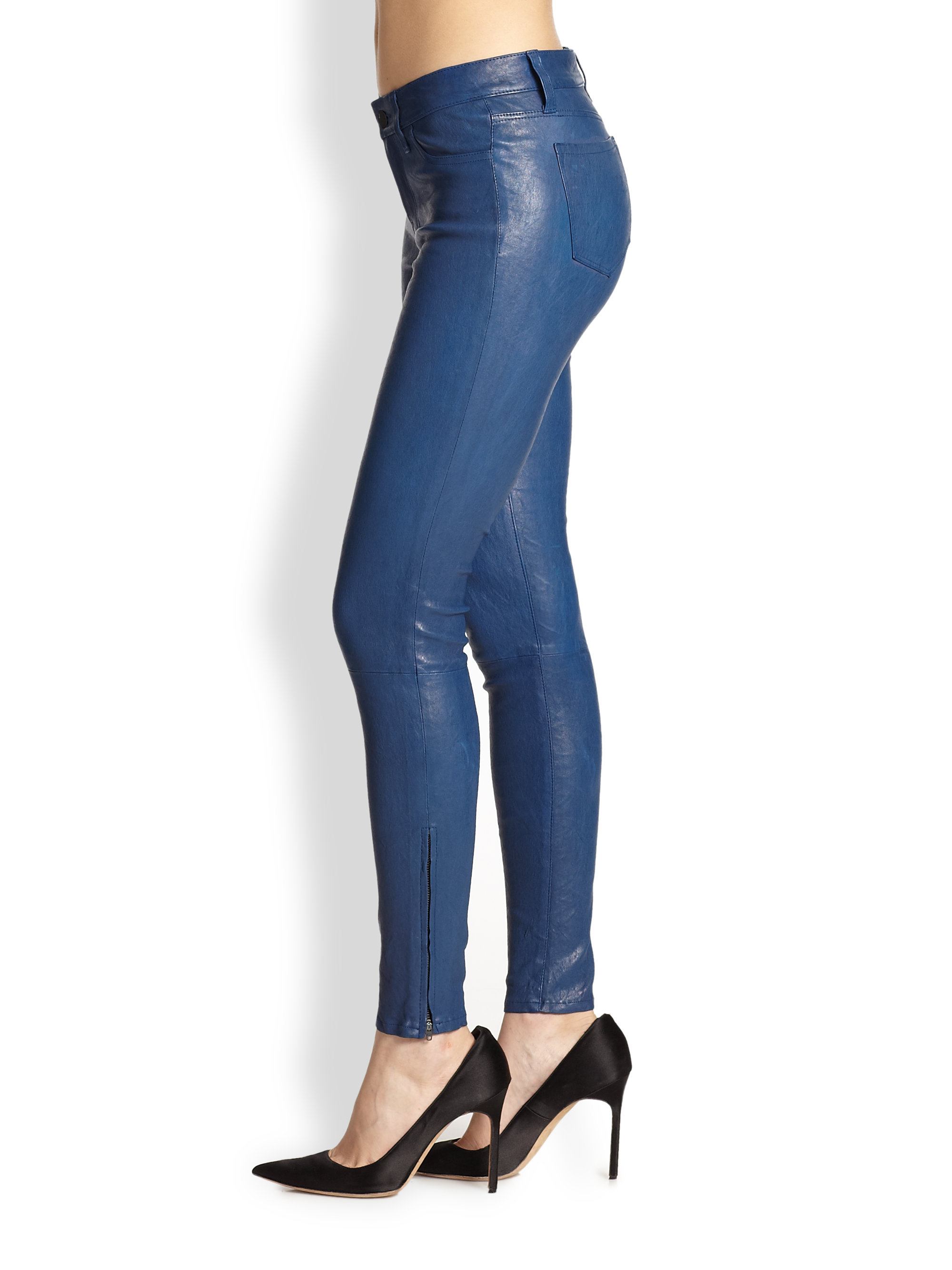J Brand Leather Skinny Pants in Blue | Lyst