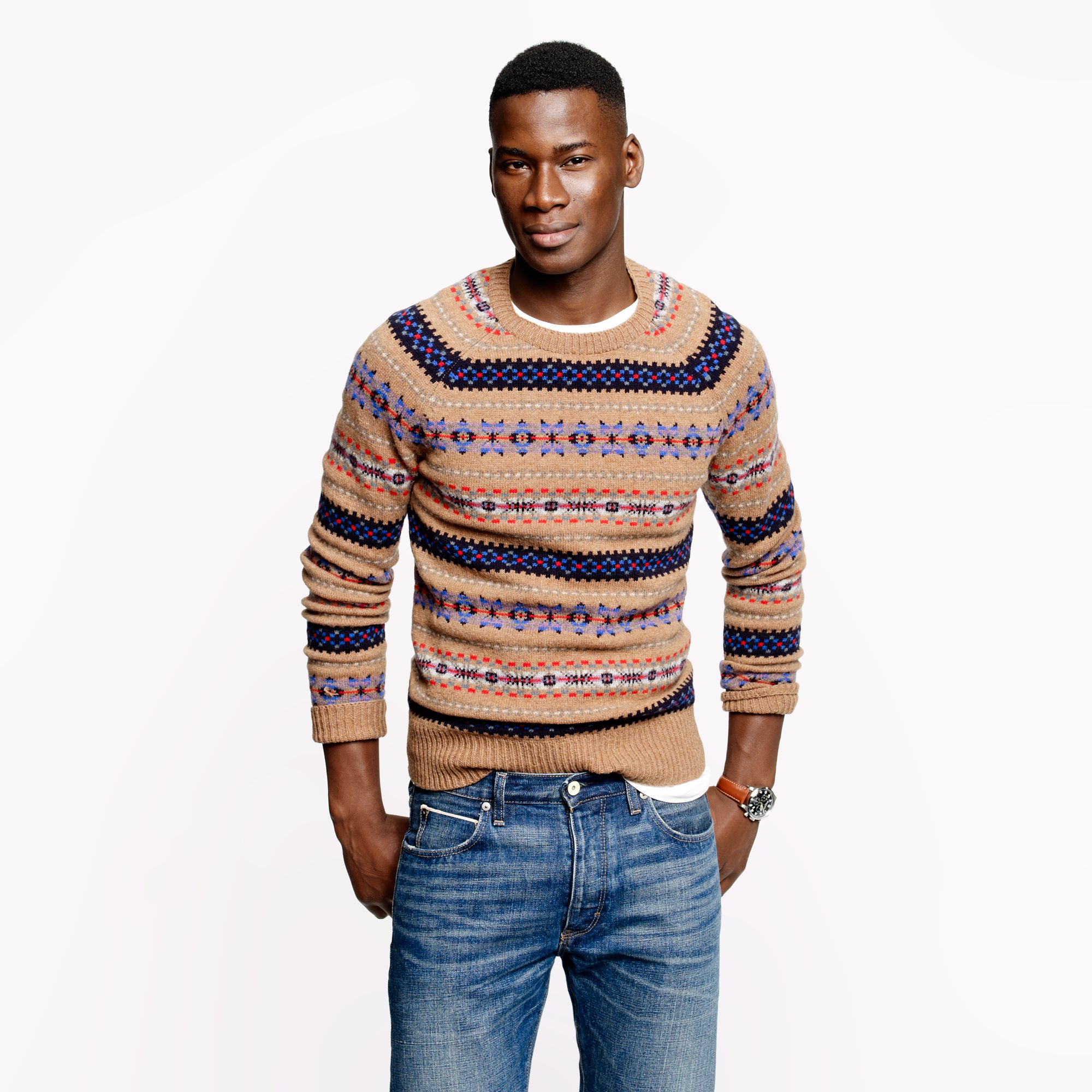 J.crew Alpine Fair Isle Sweater in Heather Brown for Men Lyst
