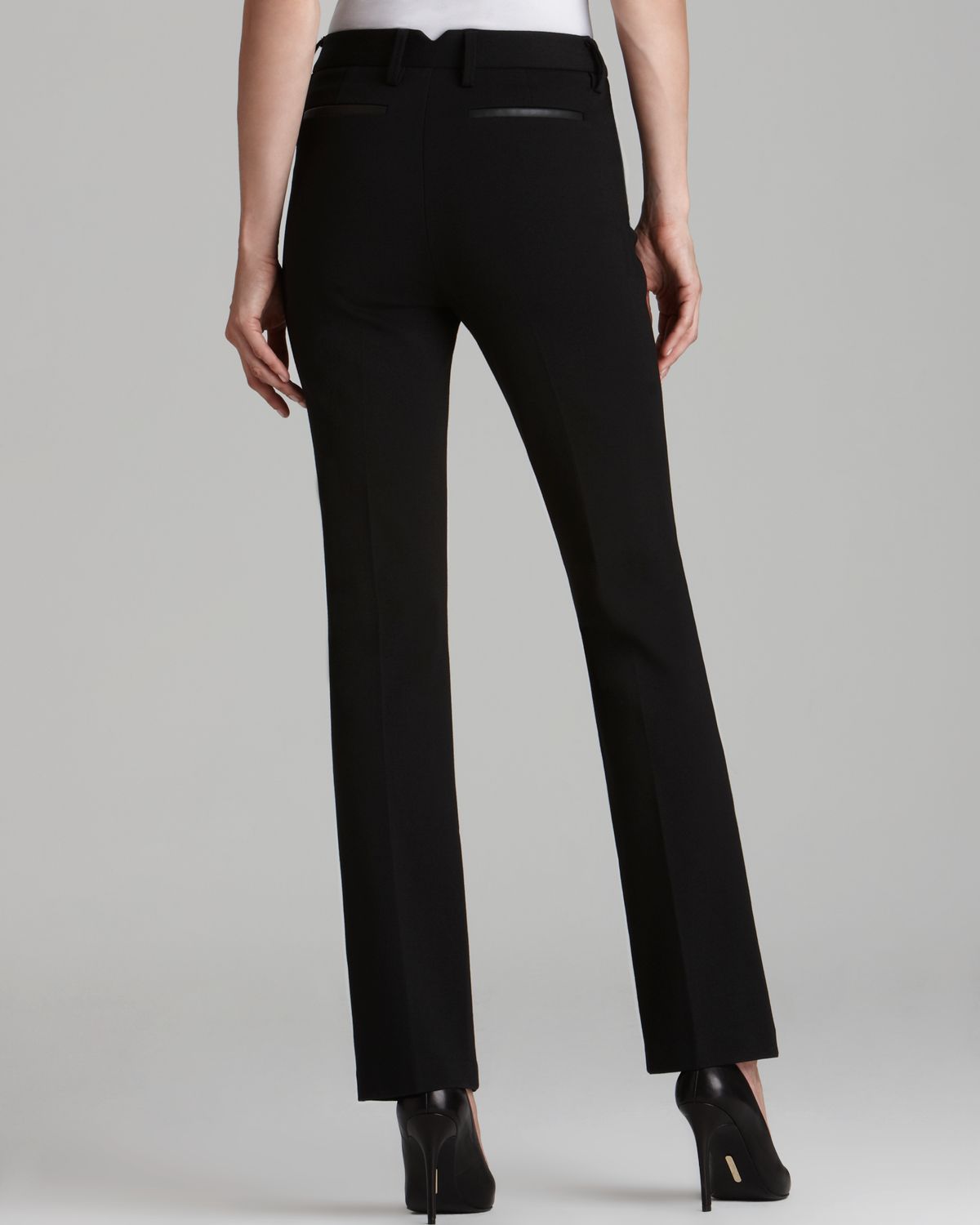 faux leather trim pants
