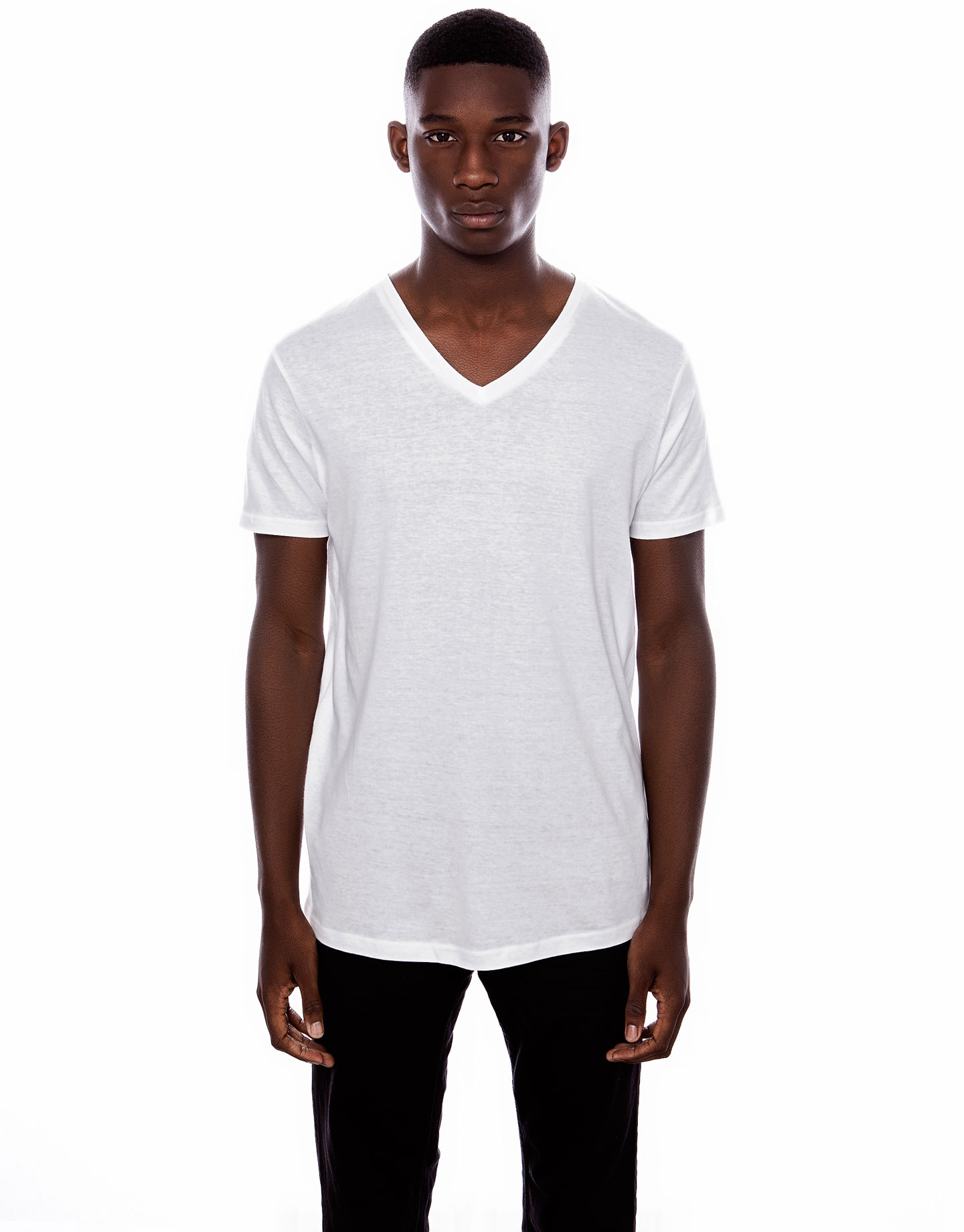 Pull&bear Basic V Neck Tshirt in White for Men | Lyst