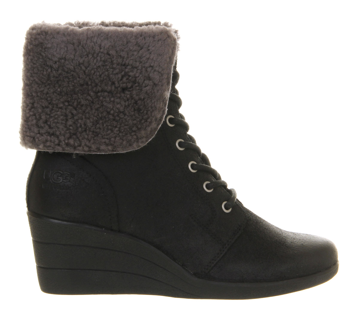 Ugg Zea Shearling Wedge Lace Up Boots in Black | Lyst