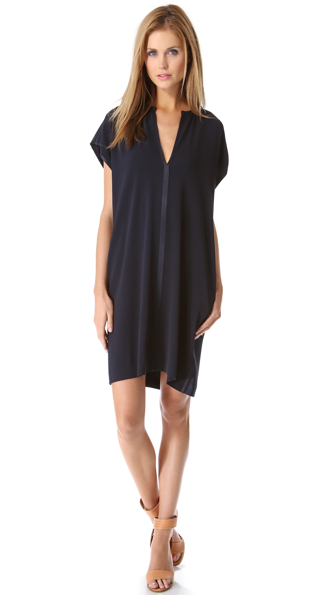 Lyst - Vince Split Neck Dress in Blue
