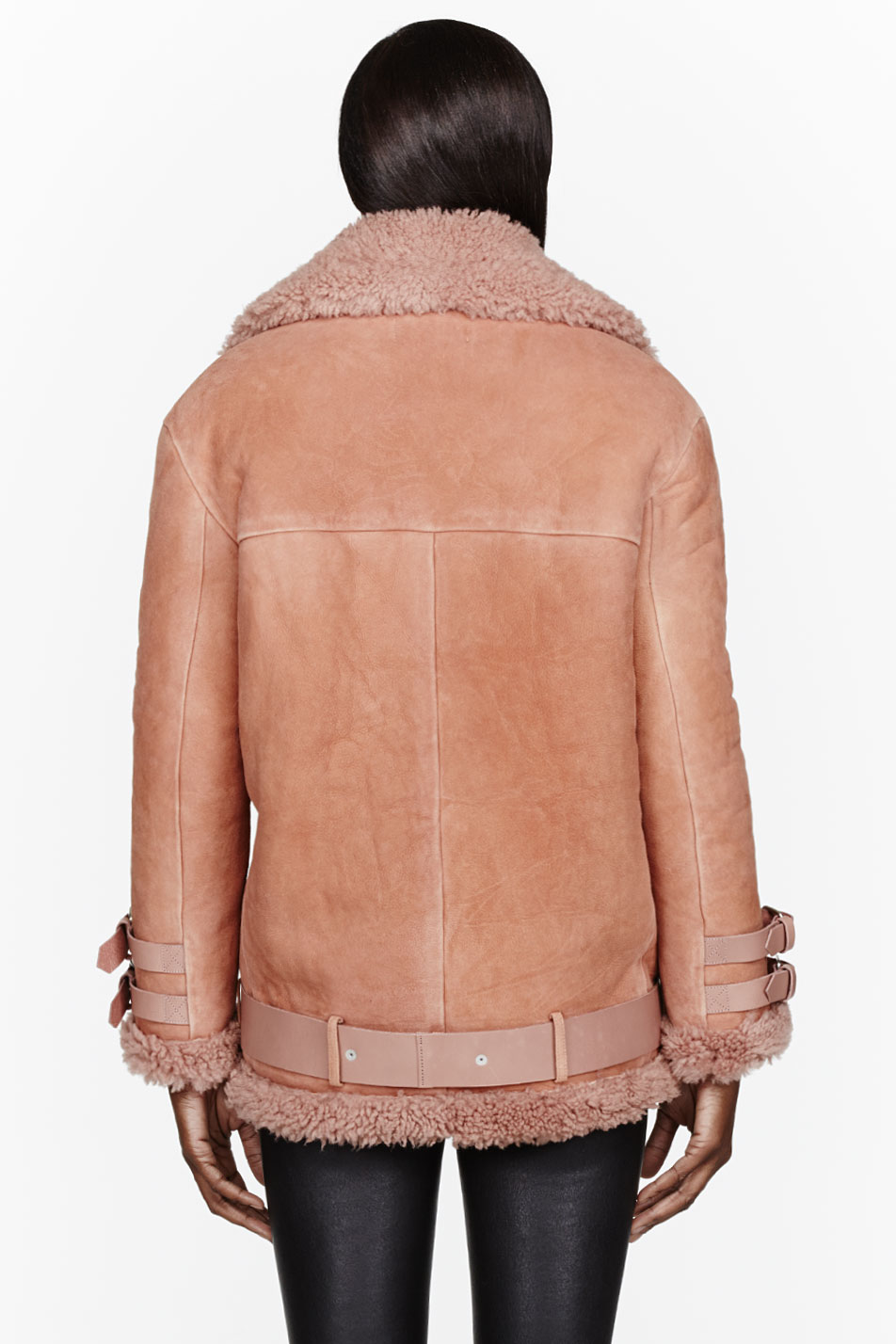 Lyst Acne studios Dusty Rose Belted Shearling Jacket in Pink