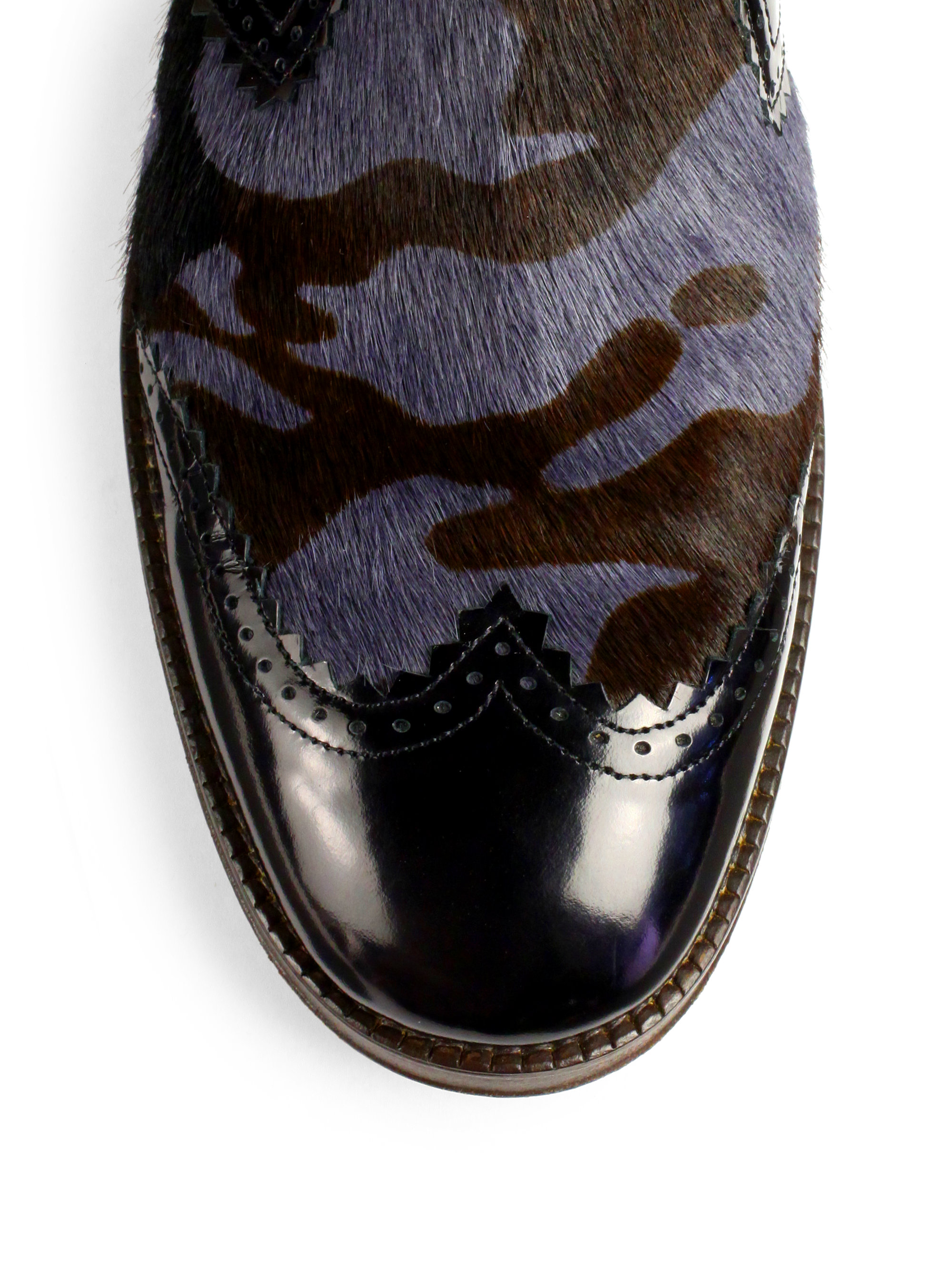 Christopher Kane Camo Patent Leather Calf Hair Ankle Boots