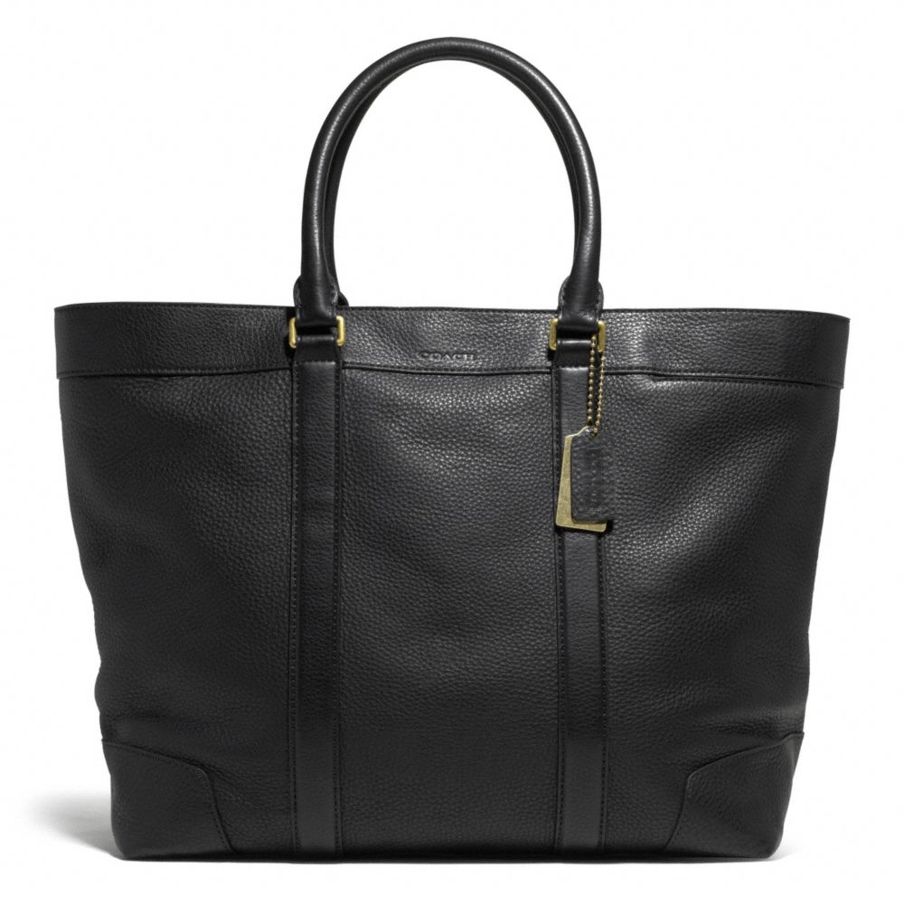 Coach Bleecker Weekend Tote in Pebbled Leather in Black for Men | Lyst