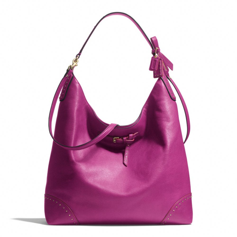 COACH Poppy Shoulder Bag in Studded Leather in Brass/Bright Magenta (Pink) - Lyst