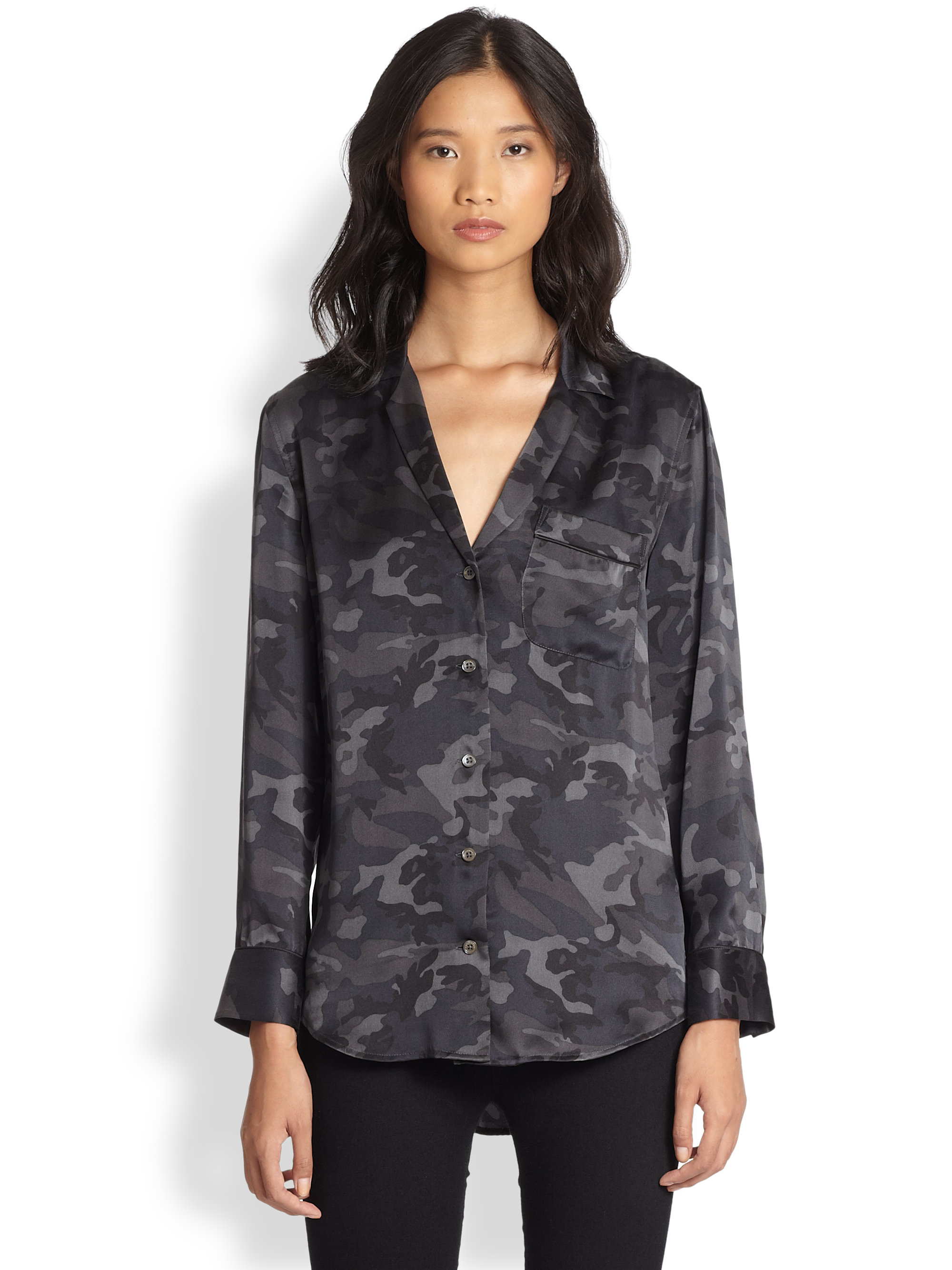 camouflage silk blouse