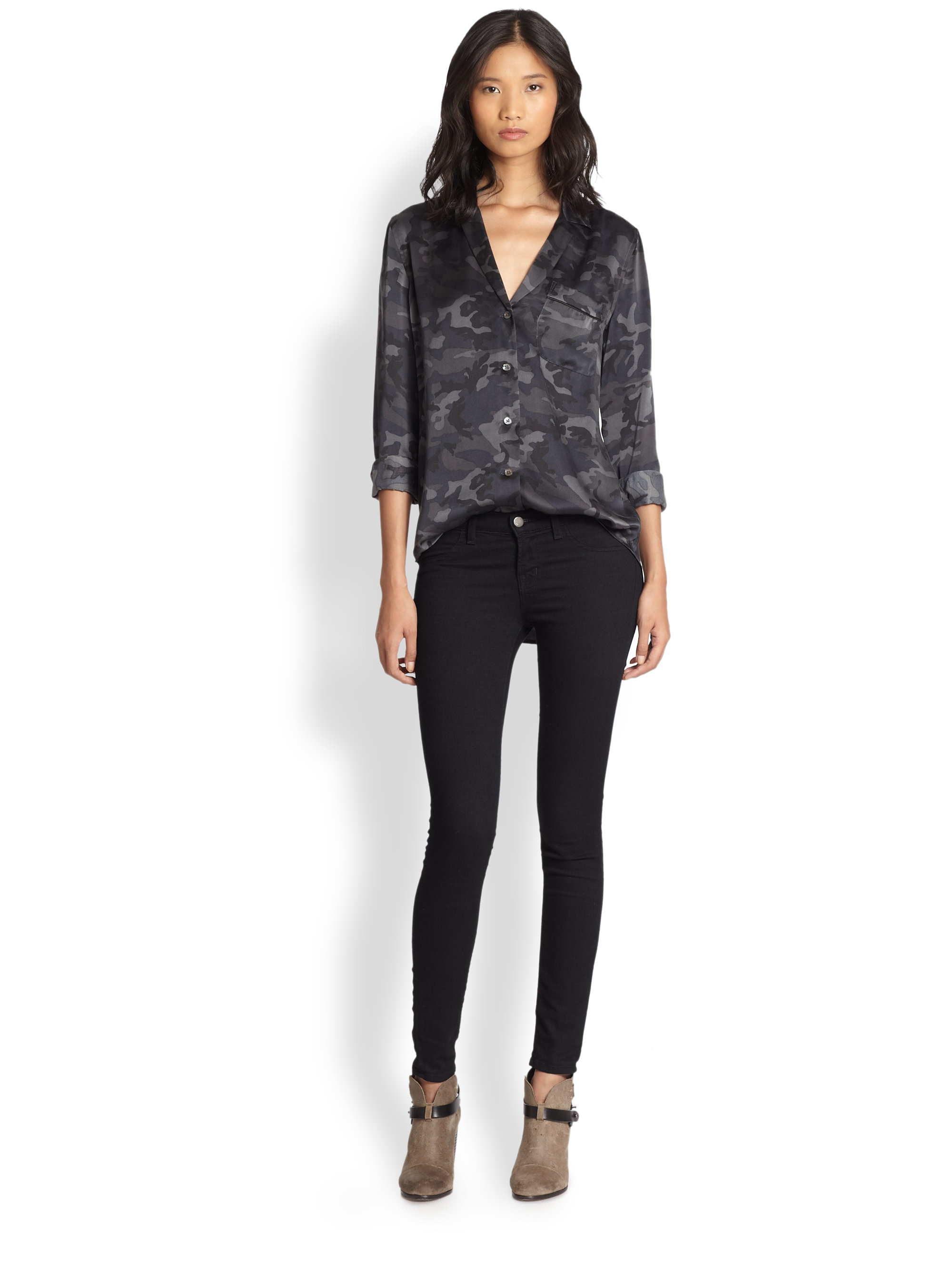 camouflage silk blouse