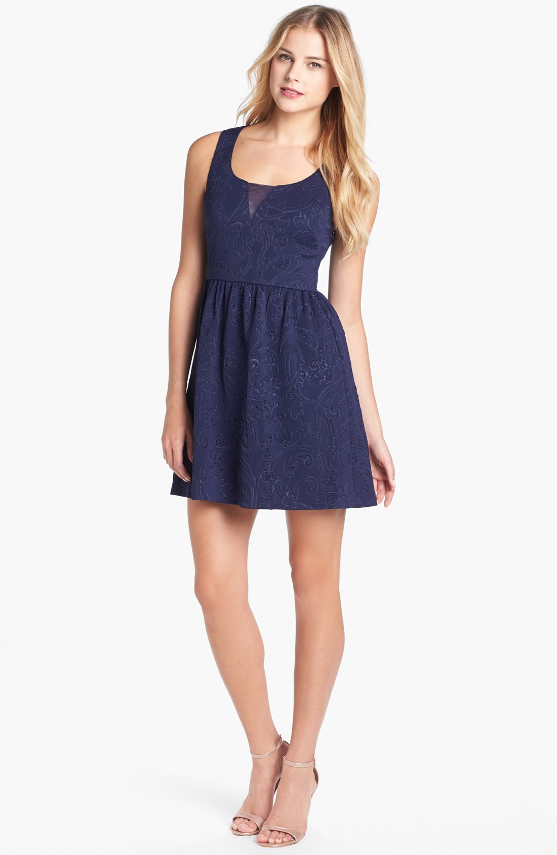 Guess Embossed Scuba Fit Flare Dress in Blue (Midnight Navy) | Lyst