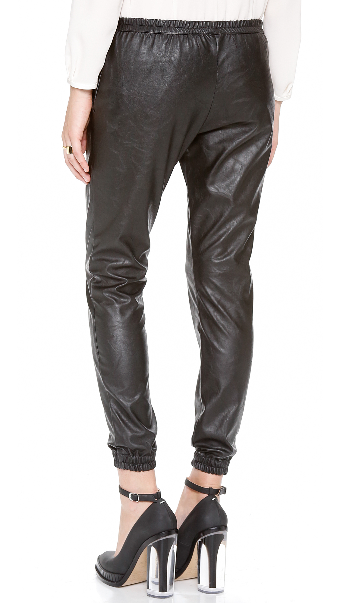Heidi merrick Faux Leather Sweatpants in Black | Lyst