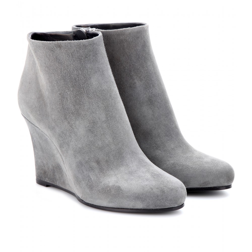 Jil Sander Suede Wedge Ankle Boots in Grey (Gray) - Lyst