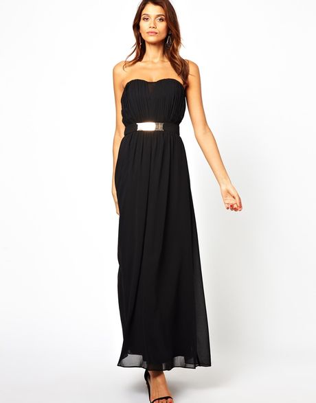 Little Mistress Bandeau Maxi Dress with Plate in Black