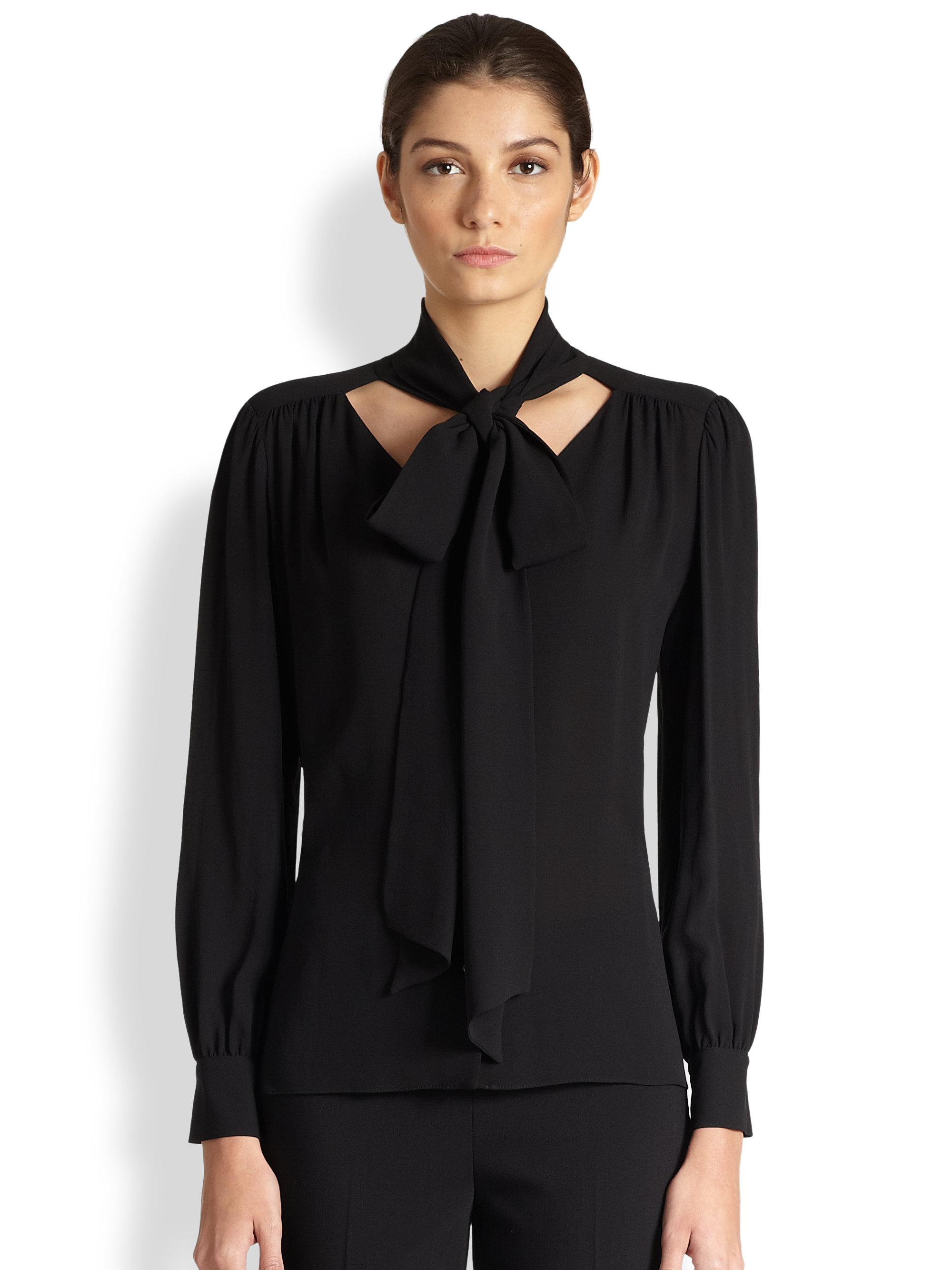 Lyst - Michael Kors Silk Georgette Necktie Blouse in Black