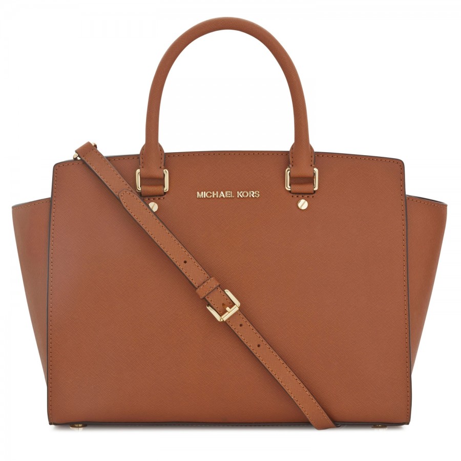 Michael kors Selma Saffiano Leather Tote in Brown (tan) | Lyst