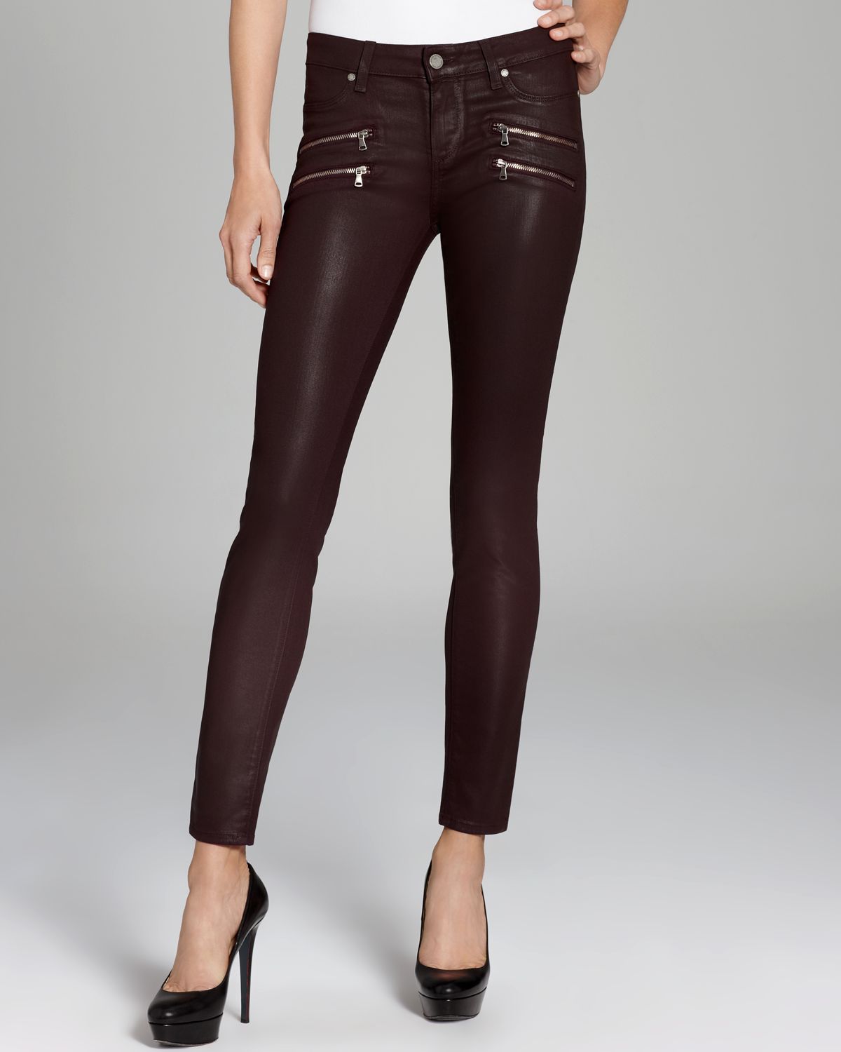 Paige Jeans Edgemont Coated Skinny in Black Cherry in Brown (Black ...