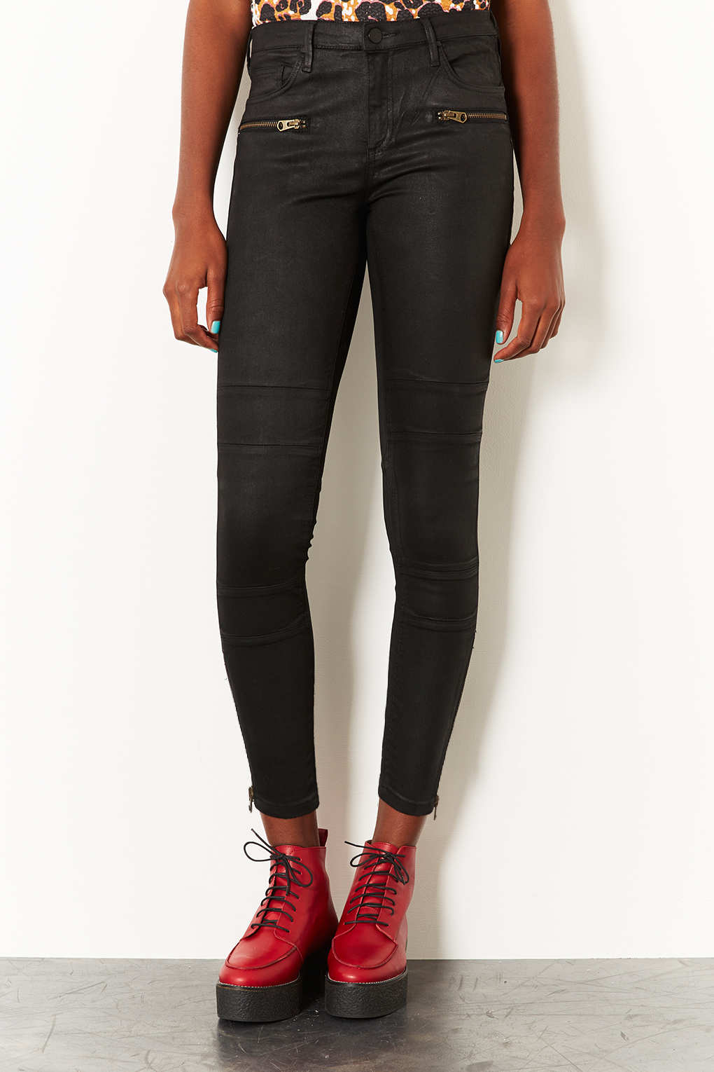 Denim Moto Black Coated Biker Jeans Lyst