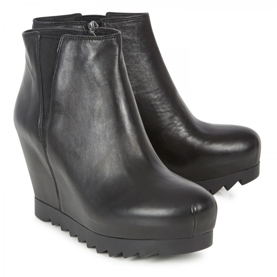 Ash Hello Wedge Leather Ankle Boots in Black | Lyst