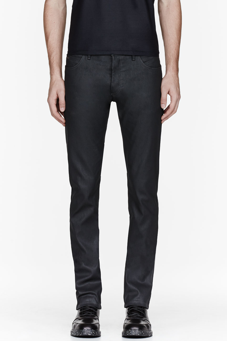 Calvin Klein Black Waxed Denim Serge Jeans for Men | Lyst