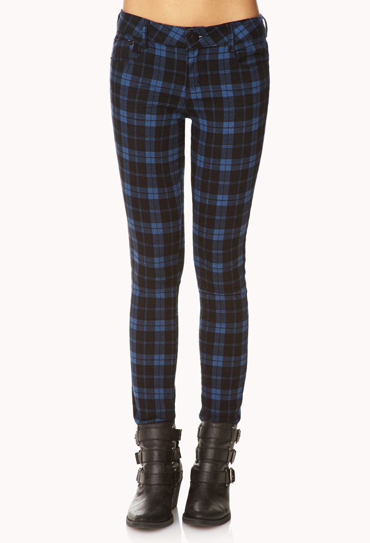 black and blue plaid pants