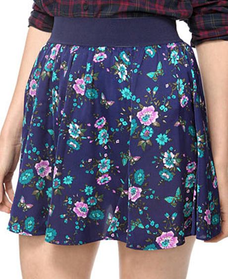 Forever 21 Floral Print Satin Skirt in Purple (NAVY/PURPLE) | Lyst