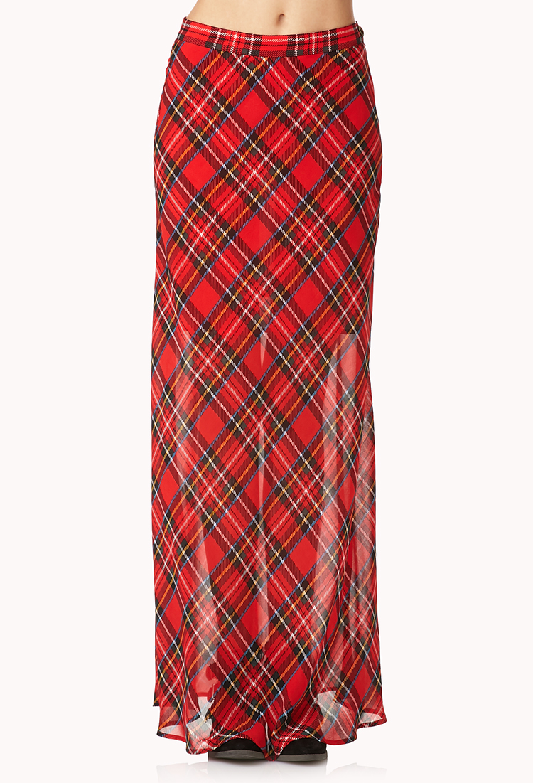 red and black plaid maxi skirt