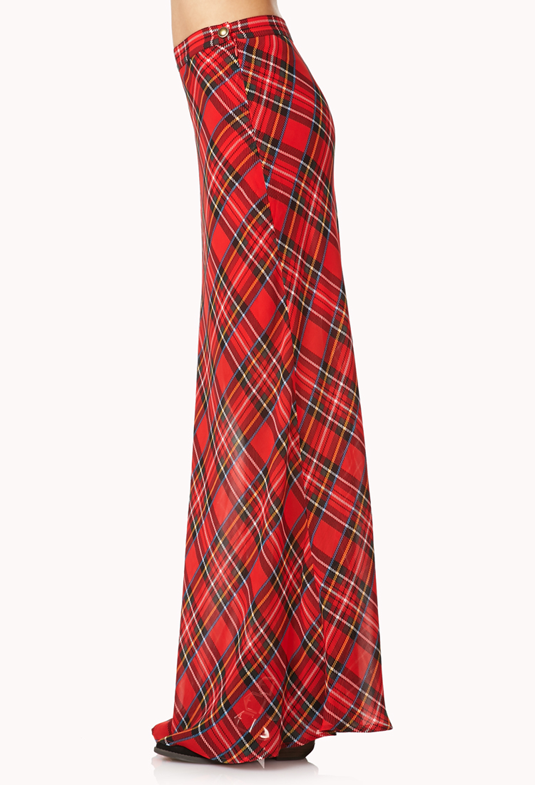 red and black plaid maxi skirt