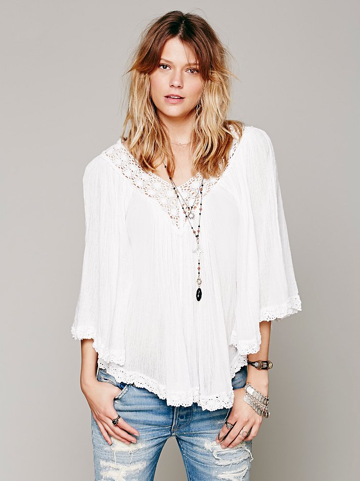 Free People V Neck Gauze Top in White Lyst