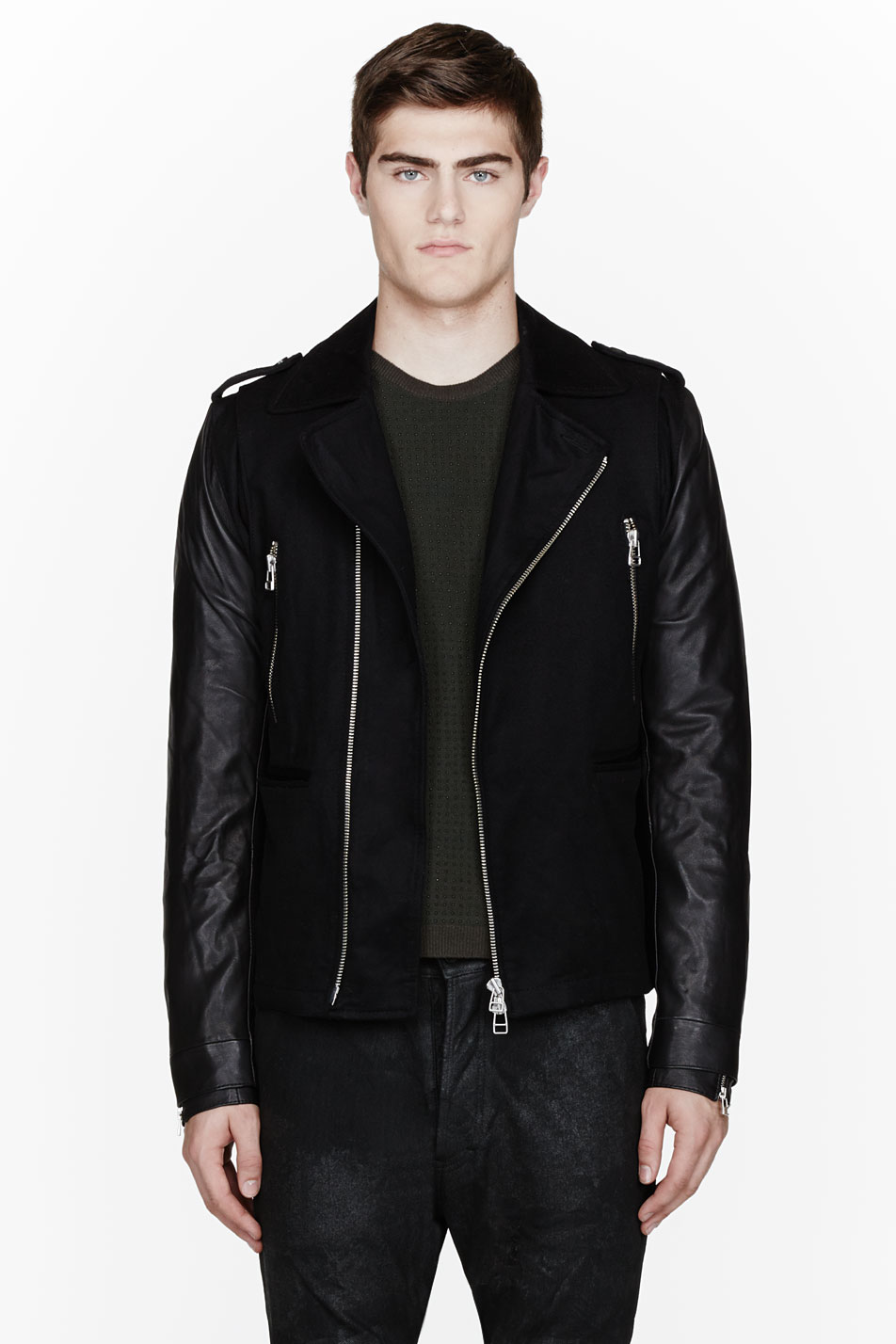 Adidas slvr Black Wool and Leather Jacket in Black for Men Lyst
