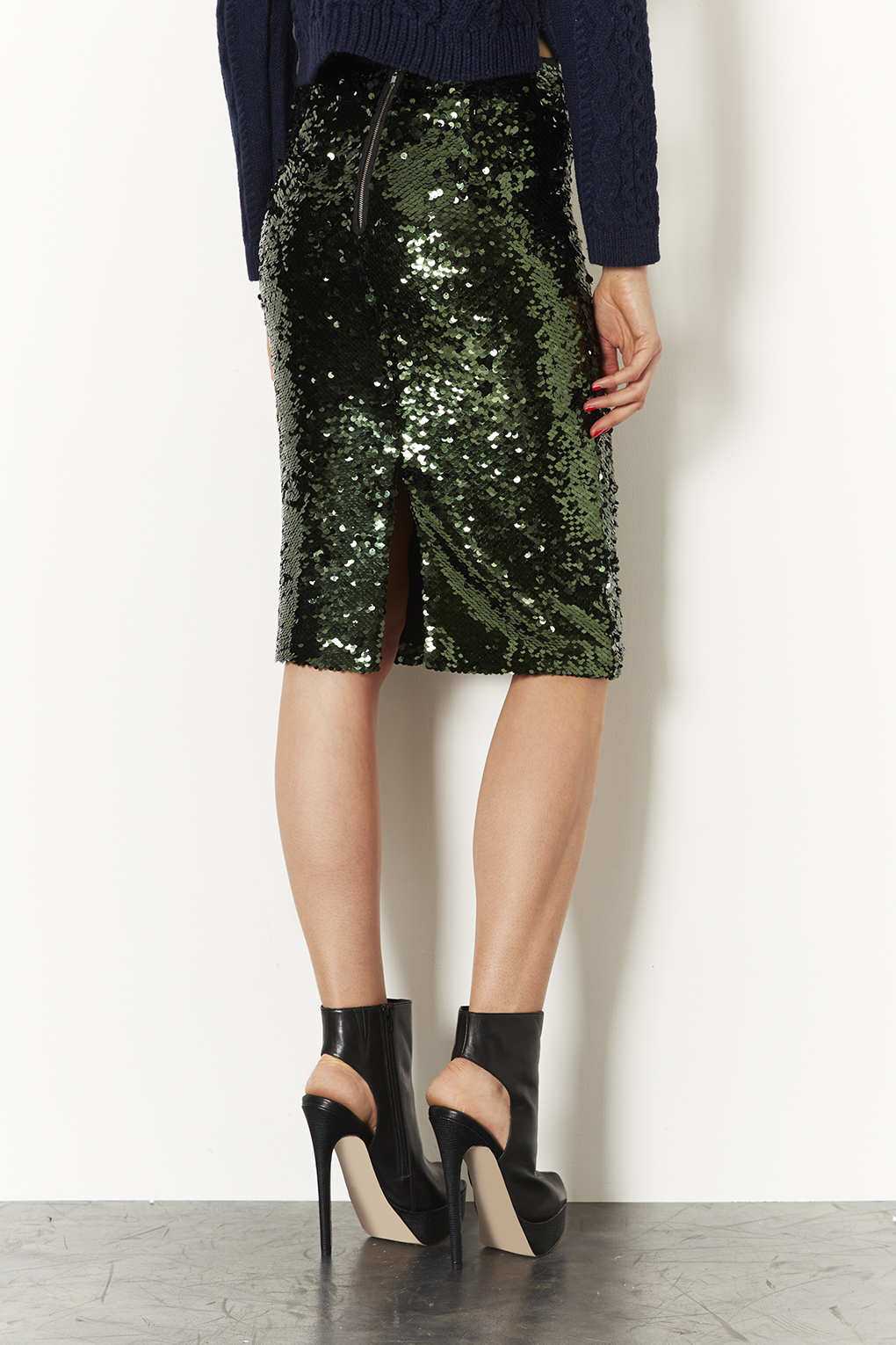 Lyst - Topshop Sequin Pencil Skirt in Green