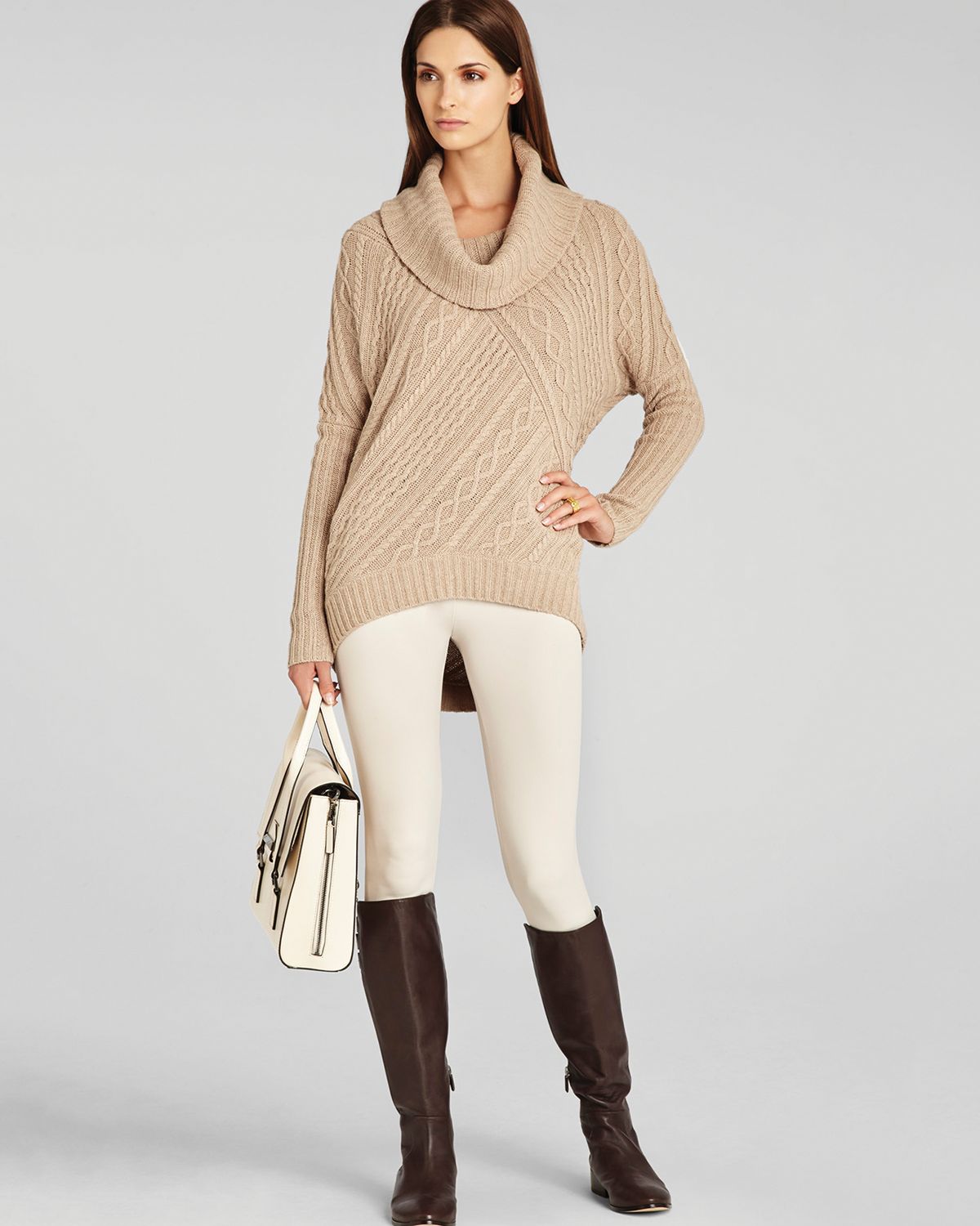 BCBGMAXAZRIA Sweater Linden Cable Knit in Heather Camel (Natural) - Lyst